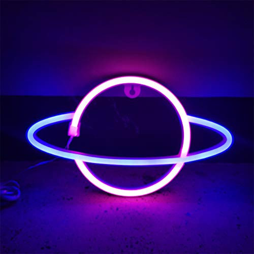 Pink Blau Planet Leuchtreklame, Batterie- oder USB-betriebene Leuchtreklamen, LED-Leuchtwandschilder Neon-Dekorationsleuchten für Zuhause, Kinder, Bar, Weihnachten, Hochzeit, Geburtstagsfeier