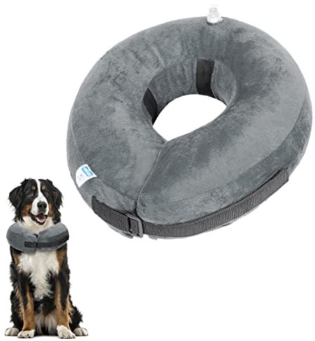 Nobleza - Collare Protettivo Gonfiabile Elisabettiano per Cane e Gatto, Collare Regolabile per Cane Gatto Ferita Recupero Guarigione Collare (Grigio, XL)