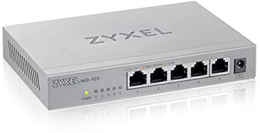 Zyxel 5-Port 2.5Gb MultiGig Ethernet Unmanaged Switch | 5 x 100/1G/2.5G Ports | Plug & Play | Metal Housing | Desktop or Wall-Mount | Ethernet Splitter MG-105