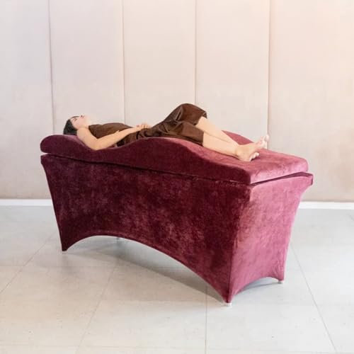 Untitled Wave Matratze (Curved Topper) mit Memory Foam 180x60 für Kosmetikliege, Massageliege, mit Bezug aus Velours | für Wimpernverlängerungen, PMU - Burgundy