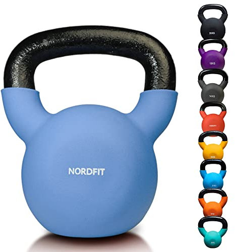 NORDFIT Neoprene Coated Cast Iron Kettlebell Weights - Kettle Bells (4kg, 6kg, 8kg, 10kg, 12kg, 14kg, 16kg, 18kg, 20kg) - Home Gym, Fitness, Exercise, Cardio Strength Training and Weight Lifting