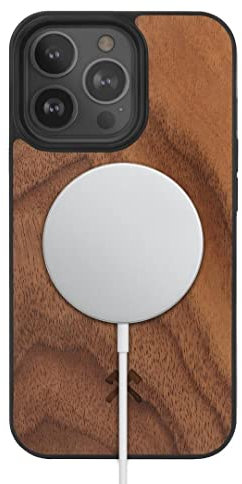 Woodcessories - Coque Bumper magnétique pour iPhone 13 Pro Compatible avec MagSafe, Coque avec Aimant en Bois, Noix