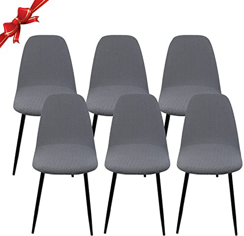 Jaotto Stuhlhussen 6er Set Strech, Esszimmerstühle Bezug Universal Waschbar Abnehmbare,Elegante Stuhlbezug Stuhlabdeckung Antirutsch, Küchenstühle für Büro Esszimmer Wohnzimmer,Diagonale Grau