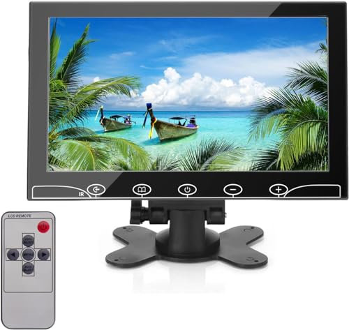 AISHICHEN CCTV Monitor - 10.1 inch, Mini, 1024X600, 60Hz, 5ms, Built-in Speakers, Portable w/VGA/AV/HDMI/BNC/USB Input, Raspberry Pi Monitor w/Remote Control