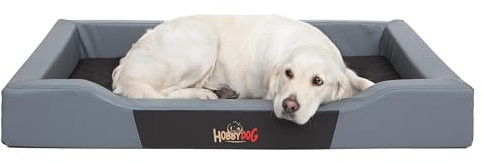 Bjird Hundebett - Hundekorb für kleine mittelgroße & große Hunde - Hundekissen - Hundesofa aus Kunstleder - Bezug abnehmbar und waschbar - Deluxe - Größe: L - Grau
