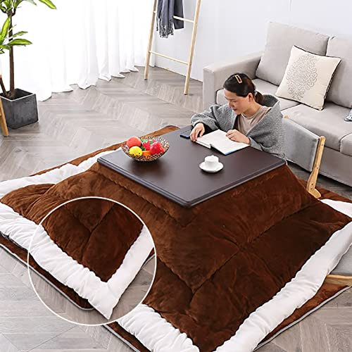 Kotatsu Tisch 5er Set, Japanischer Tisch Tischheizung mit Warme Decken, Bodenmatratze, Schreibtisch Heizung Tatami Matratze, Teetisch Kotatsu Table, Effizient & Energiesparend, 80x80x45cm,Braun
