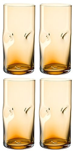 LEONARDO HOME Vesuvio Longdrinkglas Set 4-teilig - Becher aus hochwertigem Glas in organischer Form - Inhalt 330 ml - Handgemacht - Spülmaschinengeeignet - 4 Trinkgläser in Farbe amber, 077376