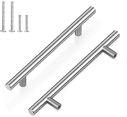 ENLACE Schrankgriffe, 6 Stück Küchenschrank Griffe Edelstahl Küchengriffe Lochabstand 128mm Gesamtlänge 200mm Silber T-Möbelgriffe für Schublade, Schrank, Küchenschranktüren