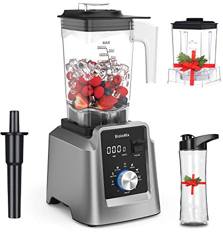 BioloMix Hochleistungsmixer 2200W,Selbstreinigungs Funktion,Standmixer 2L Behälter und 600 ml Reisebecher BPA Frei.Smoothie Mixer (T5600, Grau)