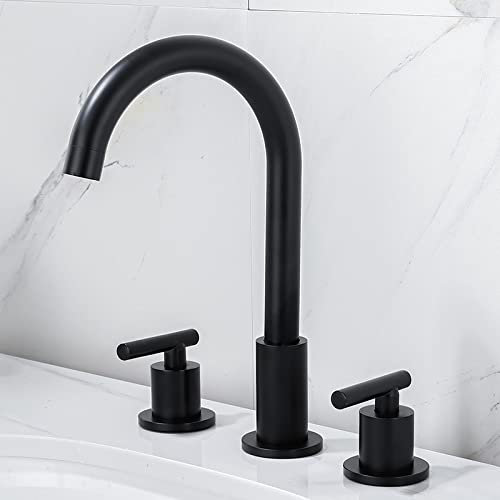 ZYCDP Robinet de Lavabo à Trois Trous,Mitigeur de Lavabo 3 Trous,Robinet Lavabo Salle de Bain Laiton,Robinet à Double poignée pour Salle de Bain,Robinet Lavabo Salle de Bain,Noir