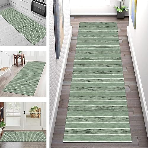 Teppich Läufer Flur Küche rutschfest waschbar Küchenläufer Lang Korridor Tepiche 80X350CM Grün Schwarz Teppichläufer Matte Meterware Kücheteppich Schlafzimmer Wohnzimmer Flurmatten Breit 40-120cm