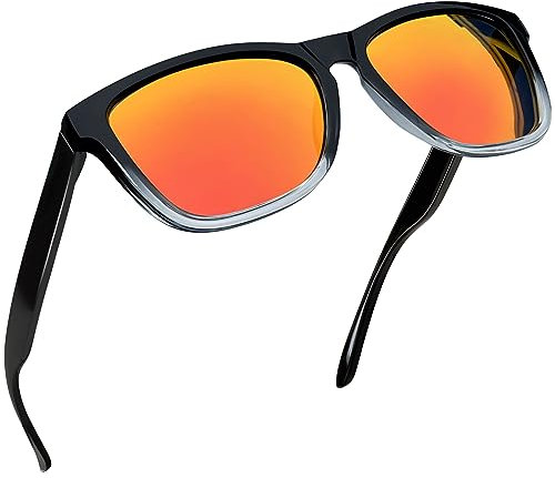 Joopin Rechteckige Verspiegelte Sonnenbrille Herren Polarisiert und Klassische Sonnenbrille Damen Orange Rot Spiegel UV400 Ultraleichtes Vintage (Schwarz Orange)