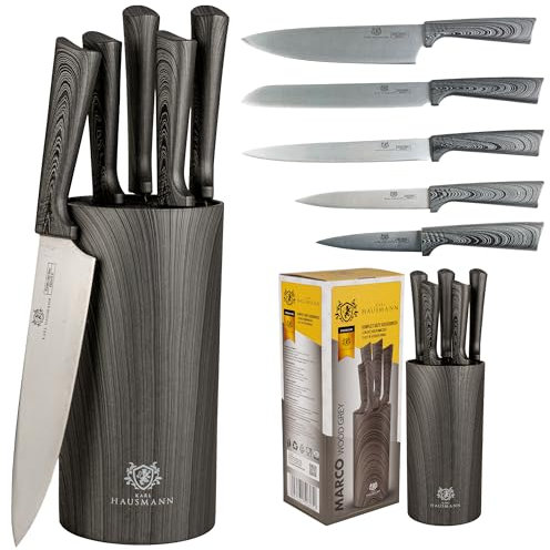 KARL HAUSMANN Messerblock mit Messer - 5 teilig - Messerset und Messer Block - Küchenmesser Set - Kitchen Knife Set - Messerblock aus Kunststoff mit Borsteneinsatz - Scharfe