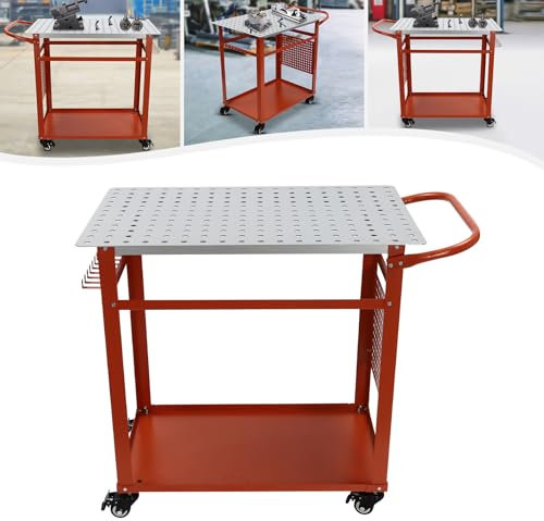 Il tavolo di saldatura, 600lbs capacità di carico in acciaio, tavolo da lavoro su ruote, banco da lavoro portatile con doppio strato di storage Board adatto per lavori di saldatura, taglio e rettifica