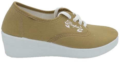 Aerobic CORDÓN CÓMODO Playera DE Mujer Lona Beige Zapatilla CUÑA Alta - 35