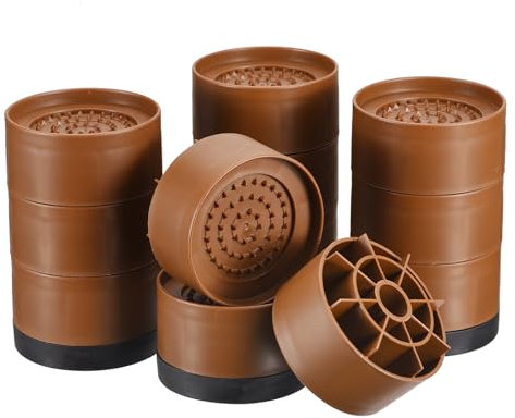 sourcing map Lot de 4 rehausseurs de meubles ronds réglables en hauteur de 13 cm pour cadre de lit, table, bureau, pieds de canapé, chaise, supporte 590,7 kg, marron