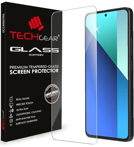 TECHGEAR Édition en verre trempé pour Xiaomi Redmi Note 13 Pro 5G, bords arrondis 2,5D, dureté 9H, clarté cristalline, résistant aux rayures, sans bulles
