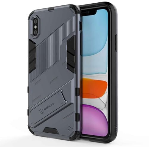 Knoowcase for iPhone X Case iPhone XS Phone Case with Kickstand Military Grade Shockproof Hard PC Shell Soft TPU Bumper Case Heavy Duty Protective Phone Case for iPhone X/XS, Gray