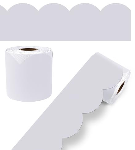 Carson Dellosa 65Ft of Light Gray Bulletin Board Borders, 1 Roll of Grey Scalloped Trim for Rolling Whiteboard, Cork and Posterboard, Party, Office Decorations, and Classroom Decor