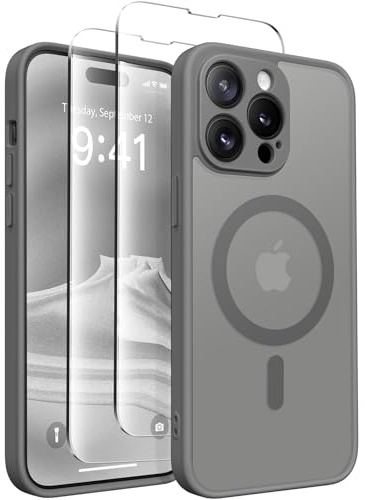 CAPRARO Magnetische für iPhone 14 Pro Max Hülle,[Kompatibel mit MagSafe] [Vollständiger Schutz der Kamera] Stoßfester Schutz Schlank Durchscheinende Matte iPhone 14 Pro Max Hülle,Dunkel Grau