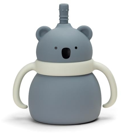 MOJINL Silikon Baby Becher ab 6 Monate Baby Auslaufsicher Trinkbecher Kinder Becher mit Strohhalm und Deckel Baby Trinklernbecher mit Griff BPA Frei Spülmaschinenfester Silikonbecher (Fernblau)