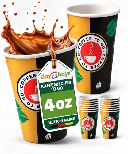 daybays Pappbecher 4oz 120 ml Ø6cm 500 Stk. Einweg Kaffeebecher Coffee to Go Becher Pappe Papierbecher für Kaffee/Tee/Kalt-und Heißgetränke Kaffebecher Paper Cups (500, 4 oz)