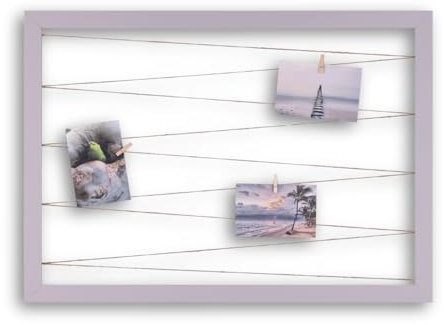 CLAMARO 'Collage Line' Fotohalter 80x60 cm | Flieder | Querformat Bilderrahmen mit Fotoleine aus Juteband und Holzklammern | Ideal als Fotocollage Galerie, Fotowand oder Fotorahmen