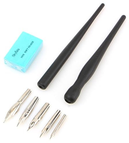 EIHI Porte Plume, Plume Calligraphie, Porte-plume noir - avec 5 plumes pour dessin et calligraphie - pour applications à l'encre, 1 ensemble