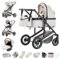 Zkiprm 3-in-1Kinderwagen, Reisesystem mit Autositz, Verstellbarer Lenker & Alu-Rahmen, PU-Großräder mit Federung, Höhenverstellbar & Rückwärtsfahrbar, Regenschutz, Moskitonetz (0-4 Jahre) Weiß