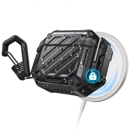 SUPCASE für AirPods 4 Hülle mit Karabiner, [IP68 wasserdicht] [Schutz in Militärqualität] Tragbar Case Stoßfest Schutzhülle Rugged Cover [Unicorn Beetle Pro] für AirPods 4 (2024) (Schwarz)