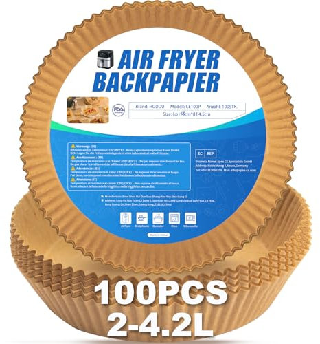 HUDDU 100PCS Backpapier für Heißluftfritteuse,16CM Rund Airfryer Backpapier,Einwegschalen Luftfritteuse Pergamentpapier Airfryer Liners Ideal für Heißluftfritteuse Ofen Mikrowelle