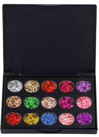 Dewocke 15 Farben Glitzer Lidschatten Palette, Metallic Sequined Eye Shadow, Hochpigmentierter Schimmernde Make-up, Ultra-Glamour für die Augen,Langlebig und Wasserdicht für Party und Bühnen Schminke