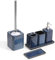 Home Harbour Zen Essence Collection | 6-Piece Blue Bathroom Accessories Set | Soap Dispenser, Toothbrush Holder, Tumbler, Vanity Tray, Multipurpose Holder & Toilet Brush Holder Ceramic (Set of 6 Blue)