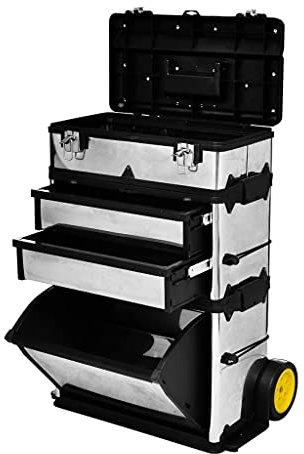 SDWEHO7 3 in 1 Werkzeugtrolley Werkzeugkiste Werkzeugkasten Werkstattkoffer Rollende Werkstatt Werkzeugboxen Sortimentskasten Werkstattwagen Rollbox Werkzeugkoffer Mobile auf Rädern, 56,5x35x77-92 cm