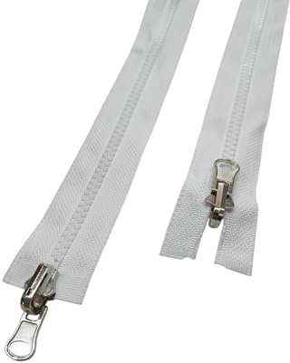 AMANTE NSF Zip Lampo Double Face, Cerniera Divisibile Doppio Cursore Reversibile - catena plastica 6 (Bianco, 90 cm)