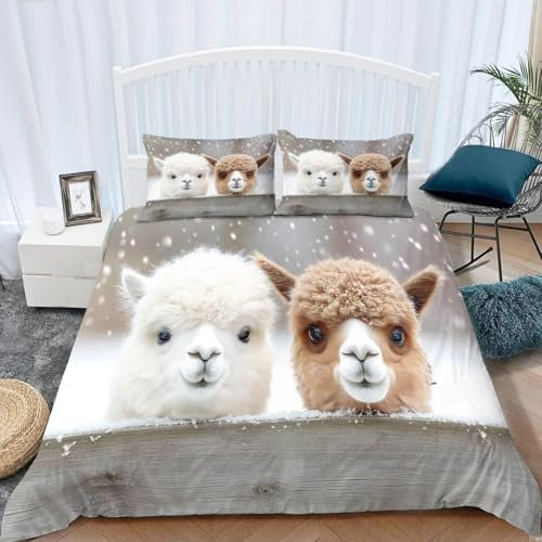 Bettwäsche 135x200 Alpaka, Weich Mikrofaser 3D Druck Alpaka Bettwäsche Sets Alpaka Bettbezug + 2 Kissenbezug 80x80 cm mit Reißveschluss, e1112