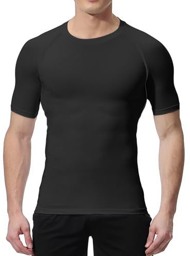 NuCamper Maglietta Compressione Uomo,Magliette da Corsa a Manica Corta, Strato di Base ad Asciugatura Rapida Manica Corta per Palestra Sport (IT, Testo, M, Regular, Regular, Nero)