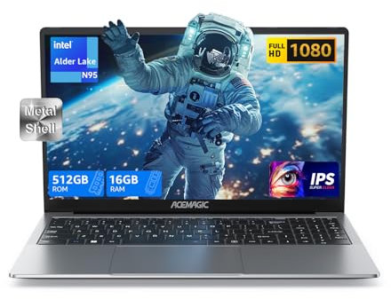 ACEMAGIC PC Portatile CPU lntel Alder Lake N95,RAM 16GB SSD 512GB(espansione 2 TB),15,6 Pollici Laptop,Alloggiamento in metallo,Computer portatile Ufficio,Schermo IPS FHD 1920*1080,TF Card Slot,HDMI