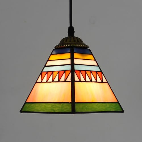 Mengjay Retro Pendelleuchte Bunt Glas, Retro Esszimmer Kronleuchter, Landhausstil Hängelampe Kinderzimmer retro esstisch schlafzimmer pendellampe, Wohnzimmerlampe, E27 (A)