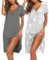 Ekouaer Nightdresses for Women Summer Ladies Nighties Button Front Nightshirts Nightwear Short Sleeve 2 Pack, Grey + Star L