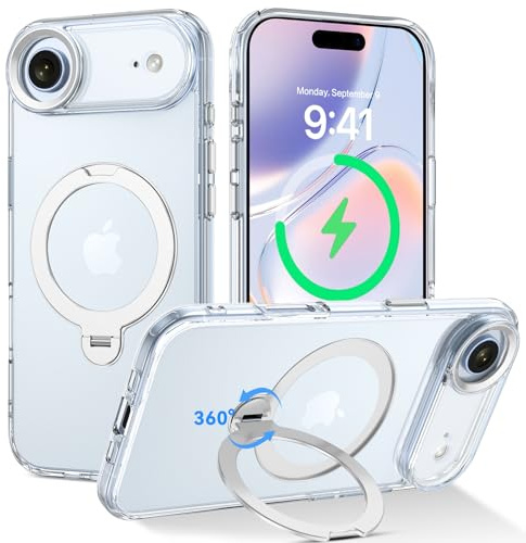 DUEDUE für iPhone Air Hülle mit 360°Verstellbarer Ständer, [Kompatibel mit Magsafe] Magnetische Schutzhülle, Stoßfest Durchsichtig [Nie Vergilbung] Handyhülle für iPhone 17 Air 6,5(2025), Klar