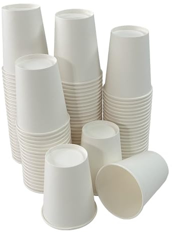 Ecokanta 1000 x 230ml (8oz) White Paper Cups for Hot & Cold Drinks Biodegradable Leak Proof Single Wall Disposable Cup Suitable for Tea Coffee Party Camping Dessert Takeaway