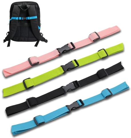 Nasxkji 4 Pcs Backpack Chest Strap Adjustable (Black/Green/Pink/Blue)
