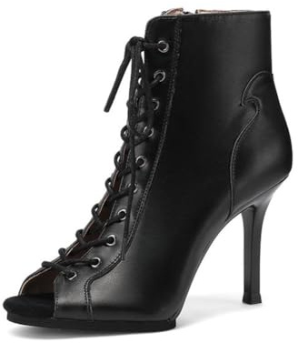 HIPPOSEUS Stivaletti da Ballo Donna con Punta Aperta Tacchi Alti Scarpe da Ballo Ballare Heels con Lacci y Cerniera Laterale,Modello 3220