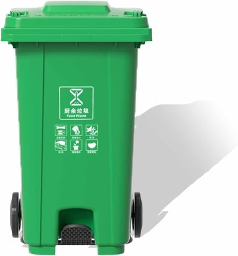 Outdoor Trash Bin, 100L Commercial Heavy-Duty Pedal Bin, Hands-Free Green Garbage Can for Kitchen, Waste Container for Restaurants and Patios