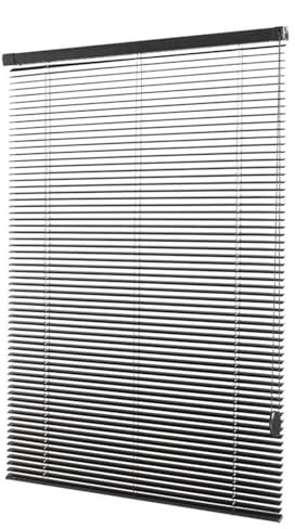 LRYELWA Aluminium Metal Venetian Blinds No Tools No Drill Blackout Shades for Indoor Windows,visual,light and glare protection,Easy Fit 25mm Slat for Home Office,Black (115cm x 110cm)