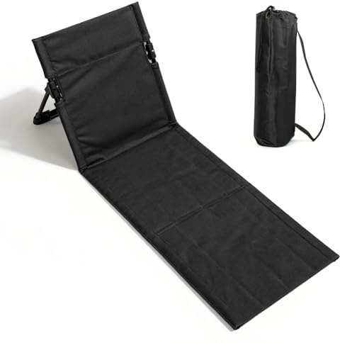 Piashow Strandmatte Sitzunterlage 0utdoor, Bodenstuhl mit Rückenstütze, Tragbar Klappkissen Strand Sitz für Strand Picknick Camping Outdoor Konzerte, 108 x 41 x 41 cm (Schwarz)