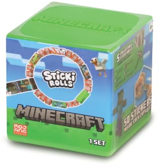 Sticki Rolls Minecraft Mystery Capsule - Offiziell Lizenziertes Armband mit 50 holografischen Aufklebern, 4 Raritätsstufen zum Sammeln