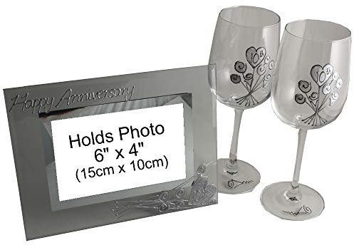 10th Zinn Hochzeitstag Wein Gläser und Bilderrahmen Geschenkset