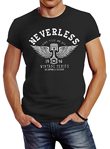 Neverless Herren T-Shirt Biker Motorrad Motorblock Engine Flügel Wings Slim Fit